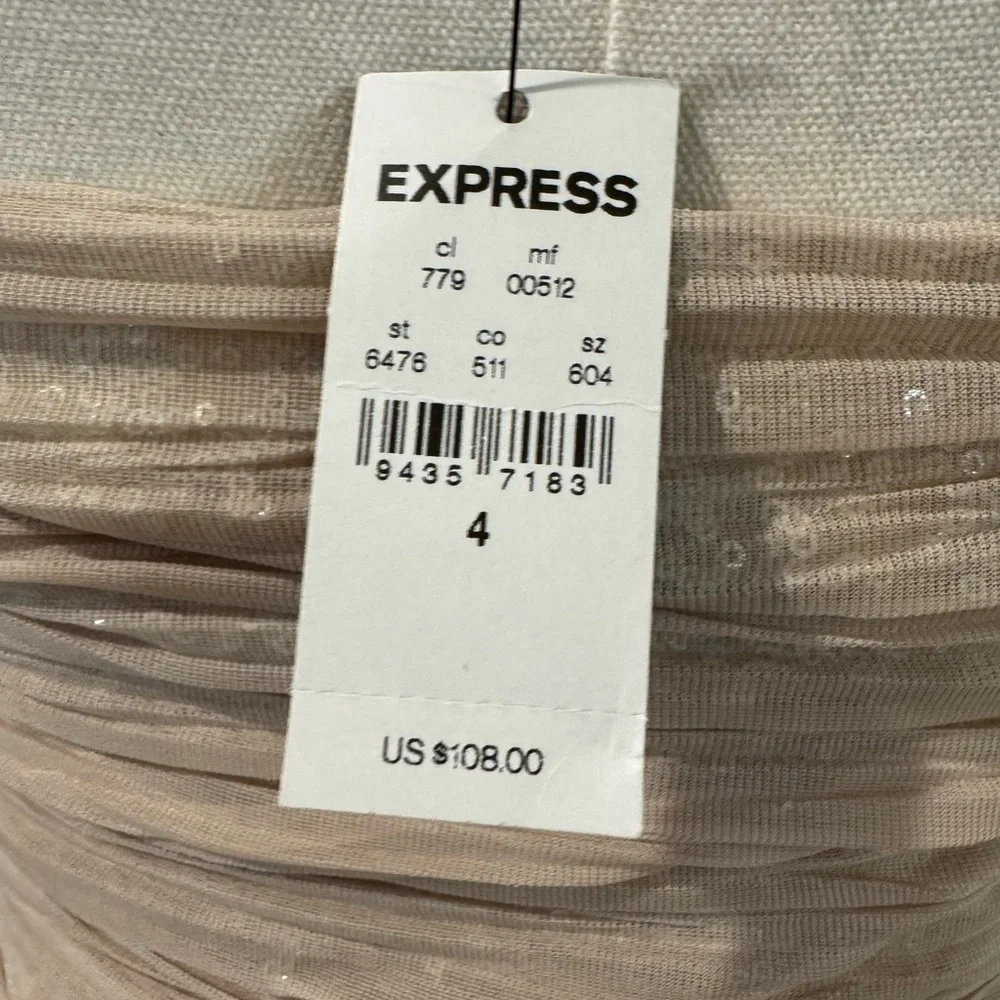NWT Express Shimmering High Low Sequin Strapless Dress in Tan - Picture 5 of 6